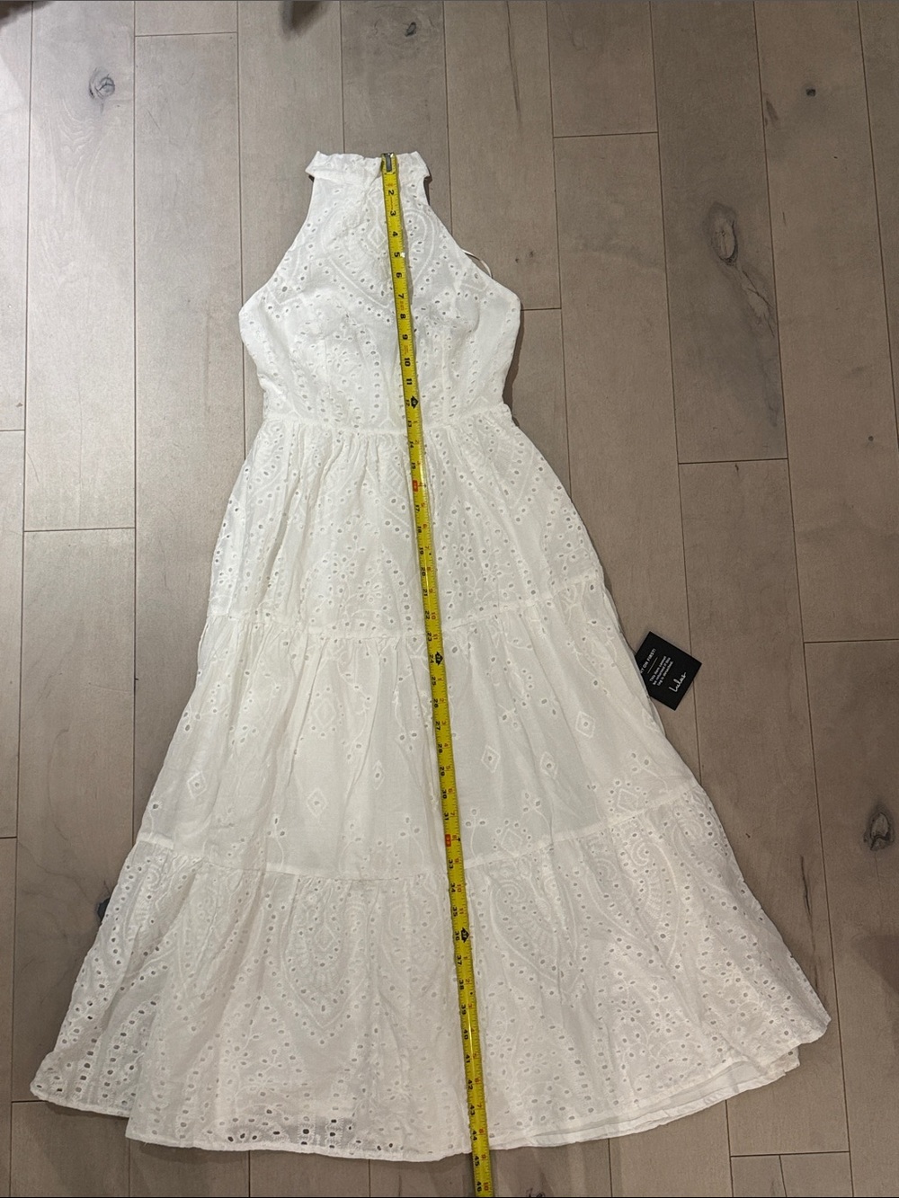 NWT Lulus Sunny Perception White Eyelet Embroidered Halter Midi Dress, XS - Picture 9 of 12
